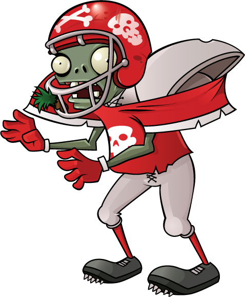 A strong zombie in a red and white football uniform