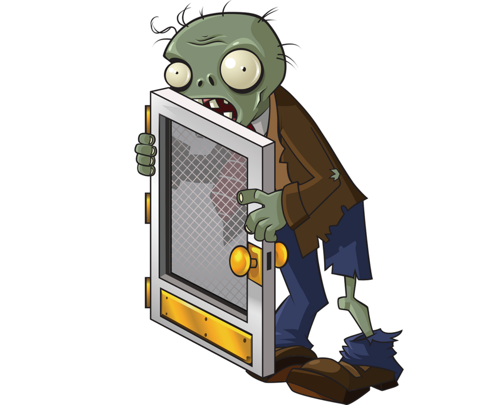 A zombie holding a screendoor