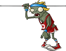 A blonde zombie wearing a track suit holding a vaulting pole