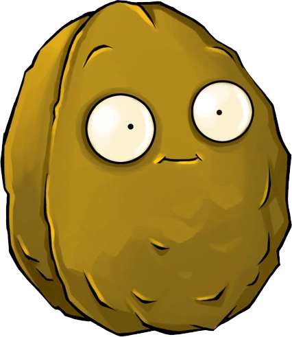 A brown Wall-Nut that acts as a barrier and holds off zombies from getting to the other plants.